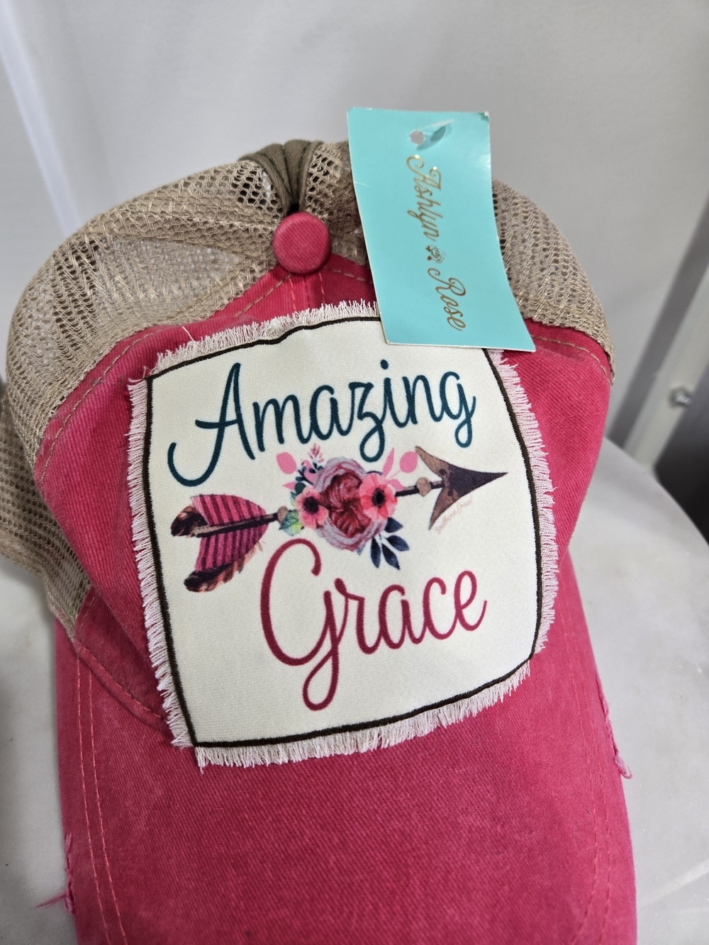 Pink 'Amazing Grace' Distressed Trucker Hat - Picture 2 of 4